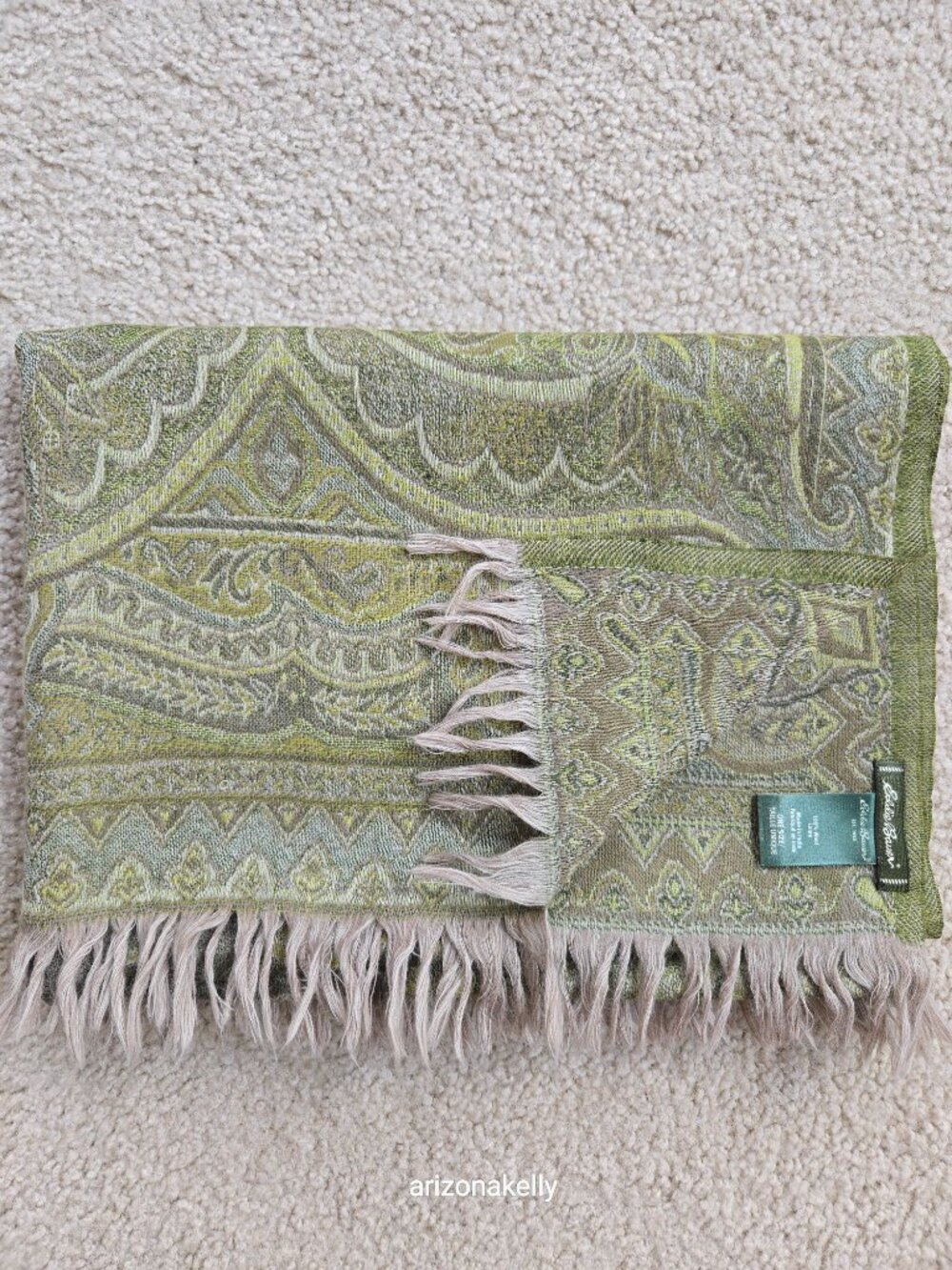 Eddie Bauer 100% Wool Woven Scarf Green - Picture 10 of 10